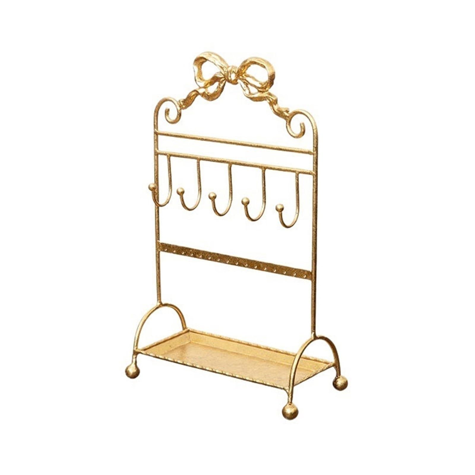 Kp6xLf3gT Jewellery Display Holder Gold Bow Top Jewelry Organizer Stand with Hooks Tray