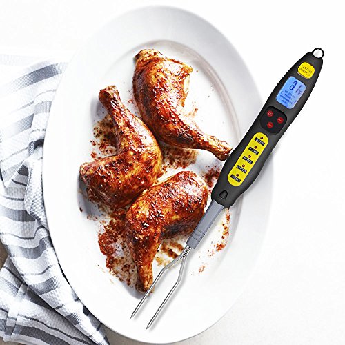 Barbecue Fork Thermometer, BASA Digital Meat Thermometer Instant Read Cooking Thermometer Fork with Backlit, Long Forks, LED Light for Cooking BBQ Grilling -Black