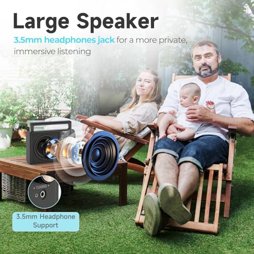 Image of PRUNUS J-03 AM FM Radio Large Speaker Excellent Sound, Excellent Reception, Large Tuning Knobs for Easy to Use Portable Plug in Wall or AA Battery Operated for Home /Outdoor