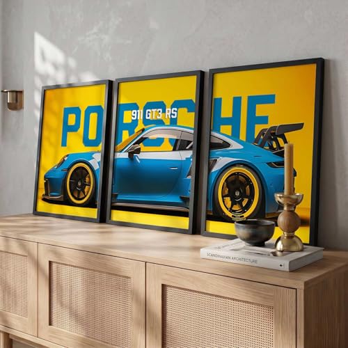 Image of HOTHOUSE Big Porsche Cars Framed Posters Gift Items for Boys Room Wall Decoration Bedroom Living Room Office Studio Decor | Car Poster Frame for Wall Decor Set Of 3 Size (19 X 25 inch)