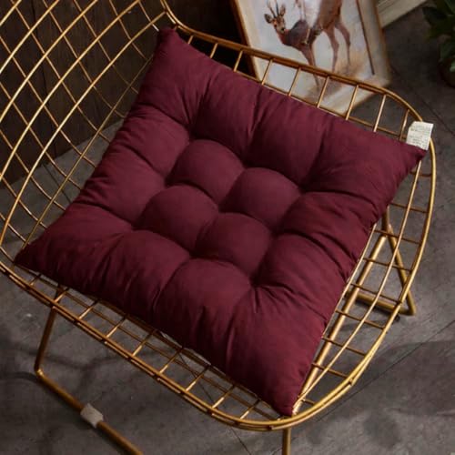 Image of Wakewell Soft Chair Pad with Ties | Square Padded Chair Pad Cushion for Dining Chair, Kitchen & Office | Washable Microfibre Chair Pad for Home Seating (1, Maroon)