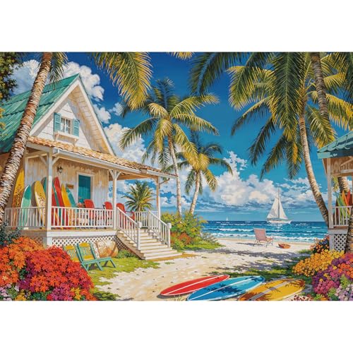 Noceba 500 Piece Puzzles for Adults, Beach Cottage Puzzles for