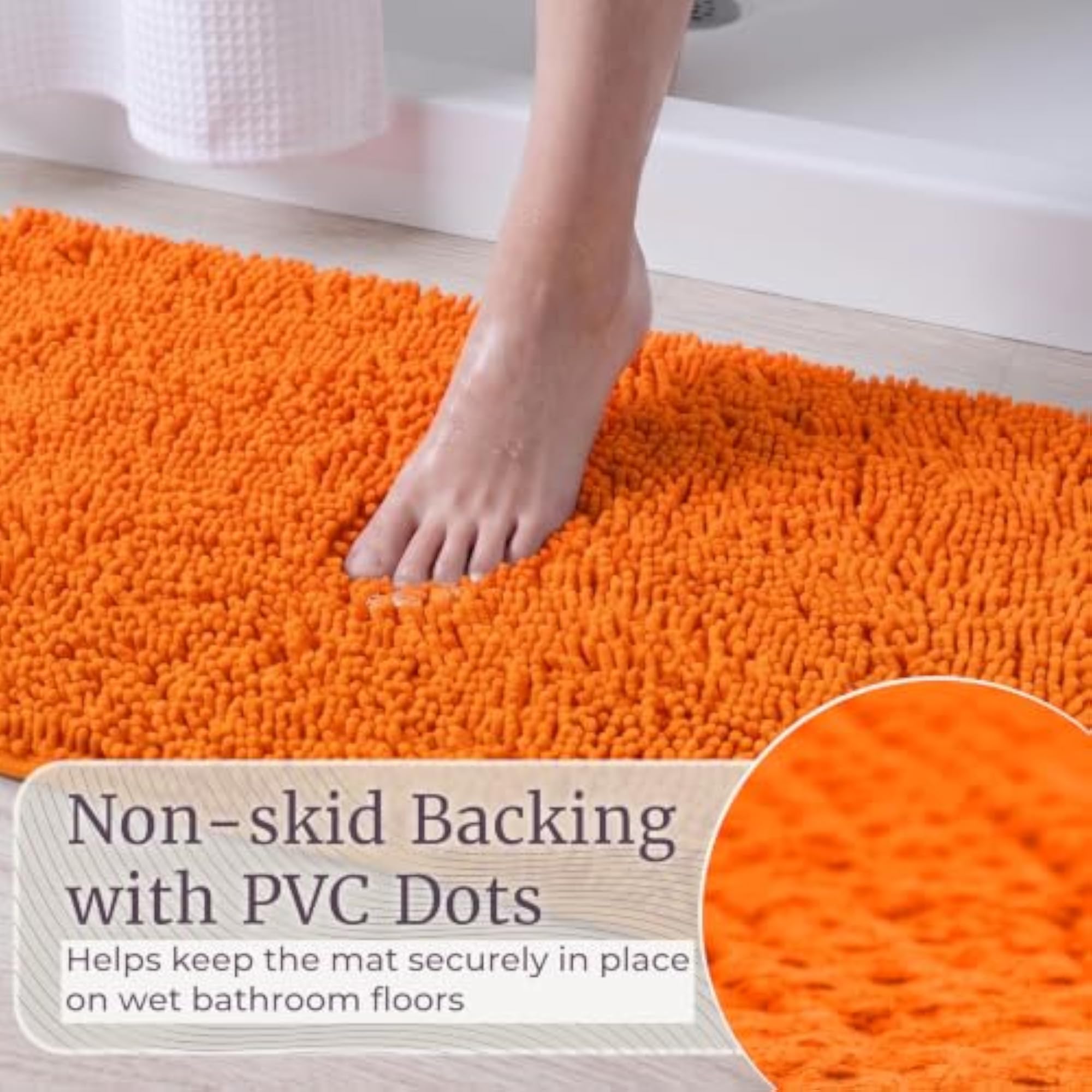 Memory Foam Shag Bath Mat, Orange, 24x58