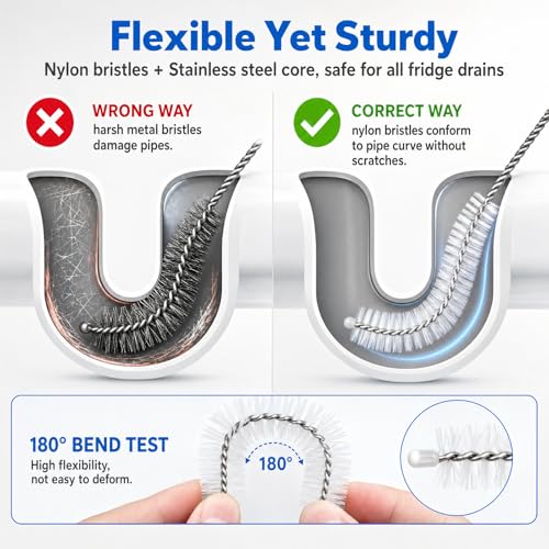 Image of 8 Pcs Refrigerator Water Line Cleaning Kit - 47 inch Flexible Drain Brush, Unclog Fridge & Ice Maker in 30 Sec, Reusable Pipe Cleaner Tool for Ice Dispenser, Sink, AC Drain Line - DIY Save $200+ (8)
