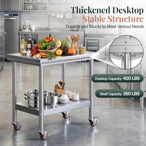 Image of Jocisland 24 inch x 36 inch Stainless Steel Table for Prep & Work, Food-Grade Stainless Steel with Wheels, Adjustable Under Shelf & Safe Design for Restaurant, Home and Outdoor