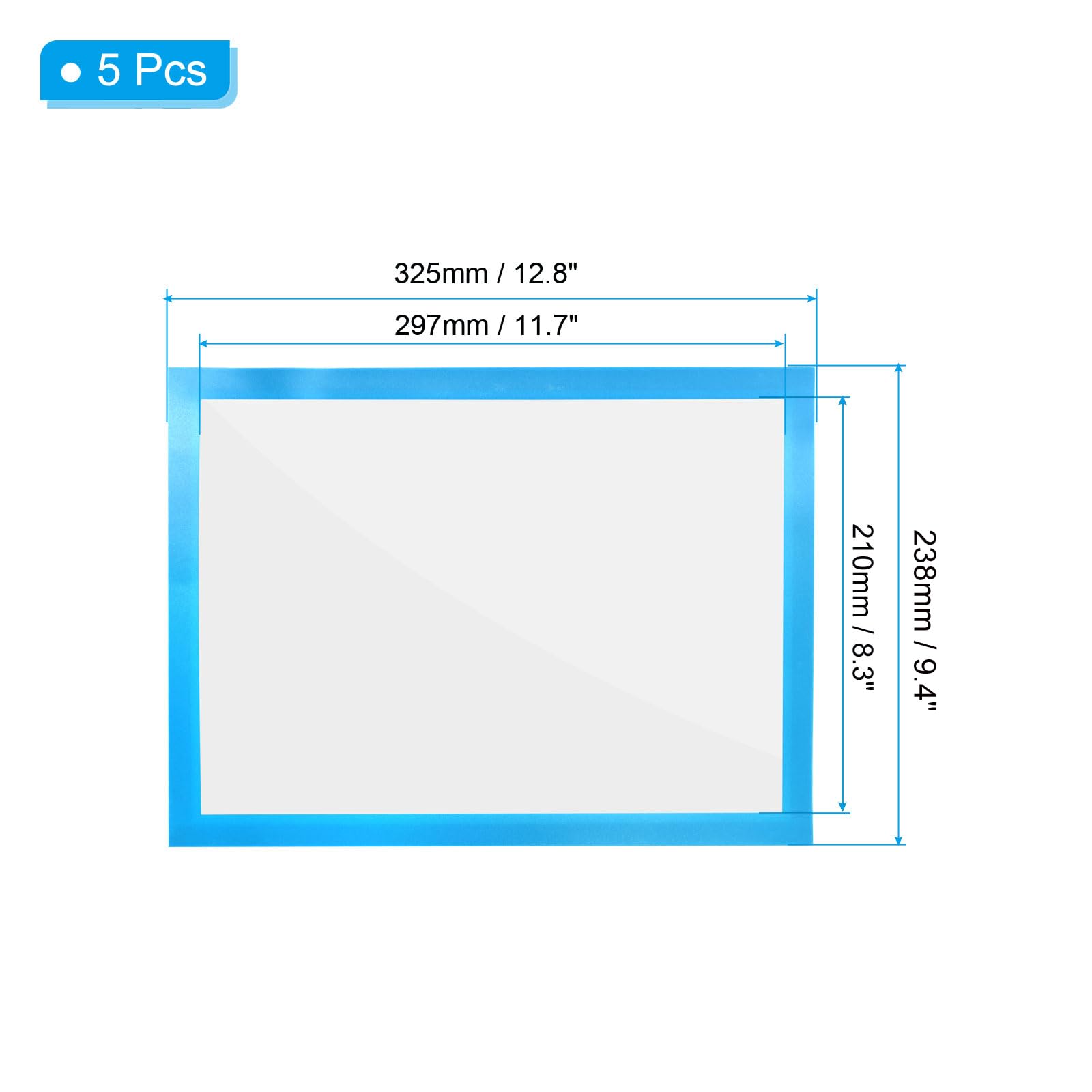 PATIKIL 8"X12" Magnétique Affichage Cadre, 5 Paquet A4 Auto-Adhésif Magnétique Panneau Support Double Fenêtre Panneau Support pour Mur Bureau Réfrigérateur, Bleu