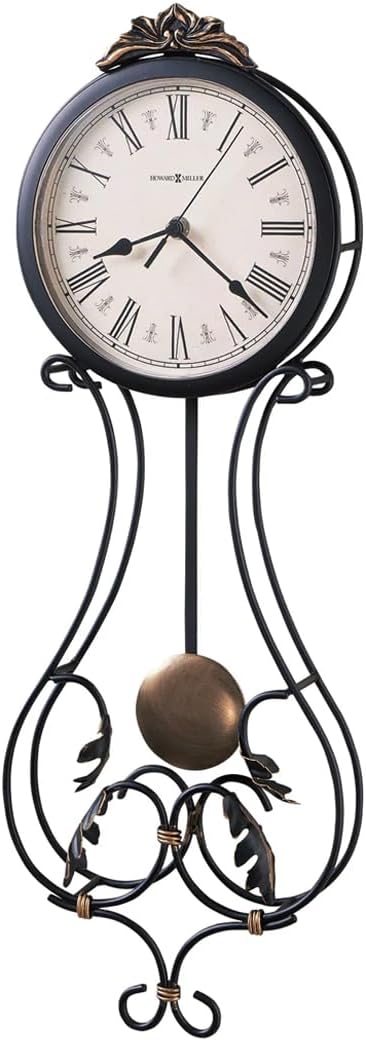 Paulina Wall Clock 625-296 – Charcoal Gray Finishes, Antique-Gold Finished Pendulum Bob & Gold Highlights, Antique Home Decor, Quartz Movement