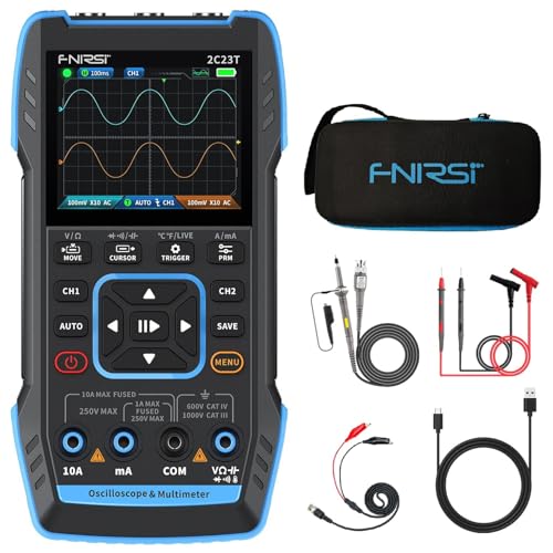【FNRSI 2C23T Upgraded with Carrying CASE】 3 in1 Oscilloscope/Multimeter/DDS Signal Generator with 2 Channels, Automotive Oscilloscope 10MHz Bandwidth, 50MSa/s Sampling Rate, 10000 Counts, Vo
