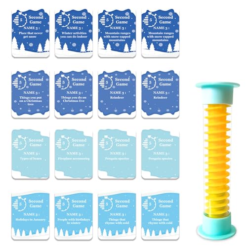MLOLM Winter 5 Second Game Cards 108 Christmas Winter 5 Second Rule Game Cards with 5 Second Hourglass -Fun Travel Game Night Think Fast Shout Out...