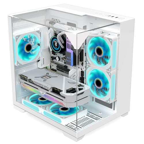 GOPIE ITX PCケース T03 ホワイト ミニタワー ゲーミングコンピュータシャーシ 3面パノラマ強化ガラス付き ゲーミングデスクトップPCホスティングケース 240mm RAD/Mini ITX Mobo対応 - ファンは含まれていません