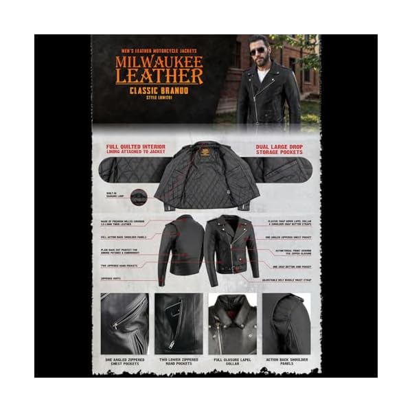 Milwaukee Leather LKM1781 Men's The Legend Classic Black Premium Leather Motorcycle Jacket w/Quilted Liner