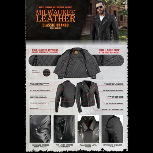 Image of Milwaukee Leather Men's Black Leather Classic Plain Side Police Style M /C Jacket - LKM1781