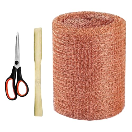 TUAKIMCE Pure Copper Mesh - 5 x 100 Feet Double Layer Pure Copper Roll with Wooden Shovel and Scissors for Distilling Hole Filler & DIY Projects Ideal for Decking Fencing & Pest Control