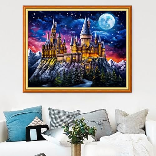 Image of Magxvouy Cross Stitch Kits Stamped Full Range of Embroidery Kits,Cross Stitch Patterns Needlework Kits for Beginners 11CT Printed Kits&Moon Castle 16x20 inch