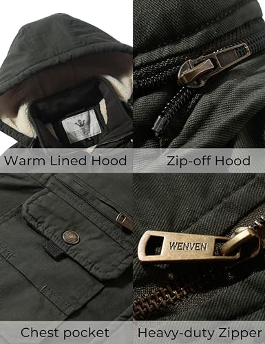 Image of WenVen Men's Winter Sherpa Parka Mid Length Thicken Military Style Warm Jacket with Removable Hood
