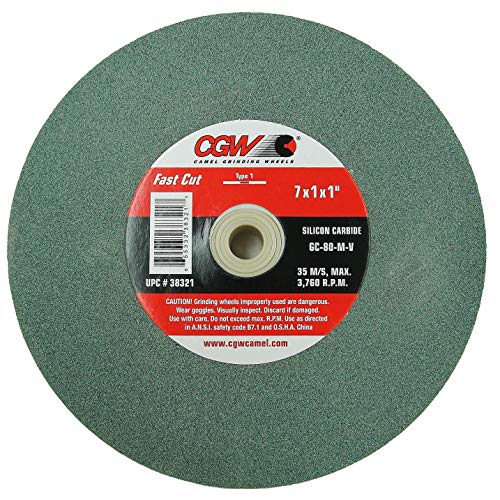 CGW 7" X 1" X 1" Bench Grinder Green Silicon Carbide Grinding Wheel Grit-80, Single Pack Part #38321