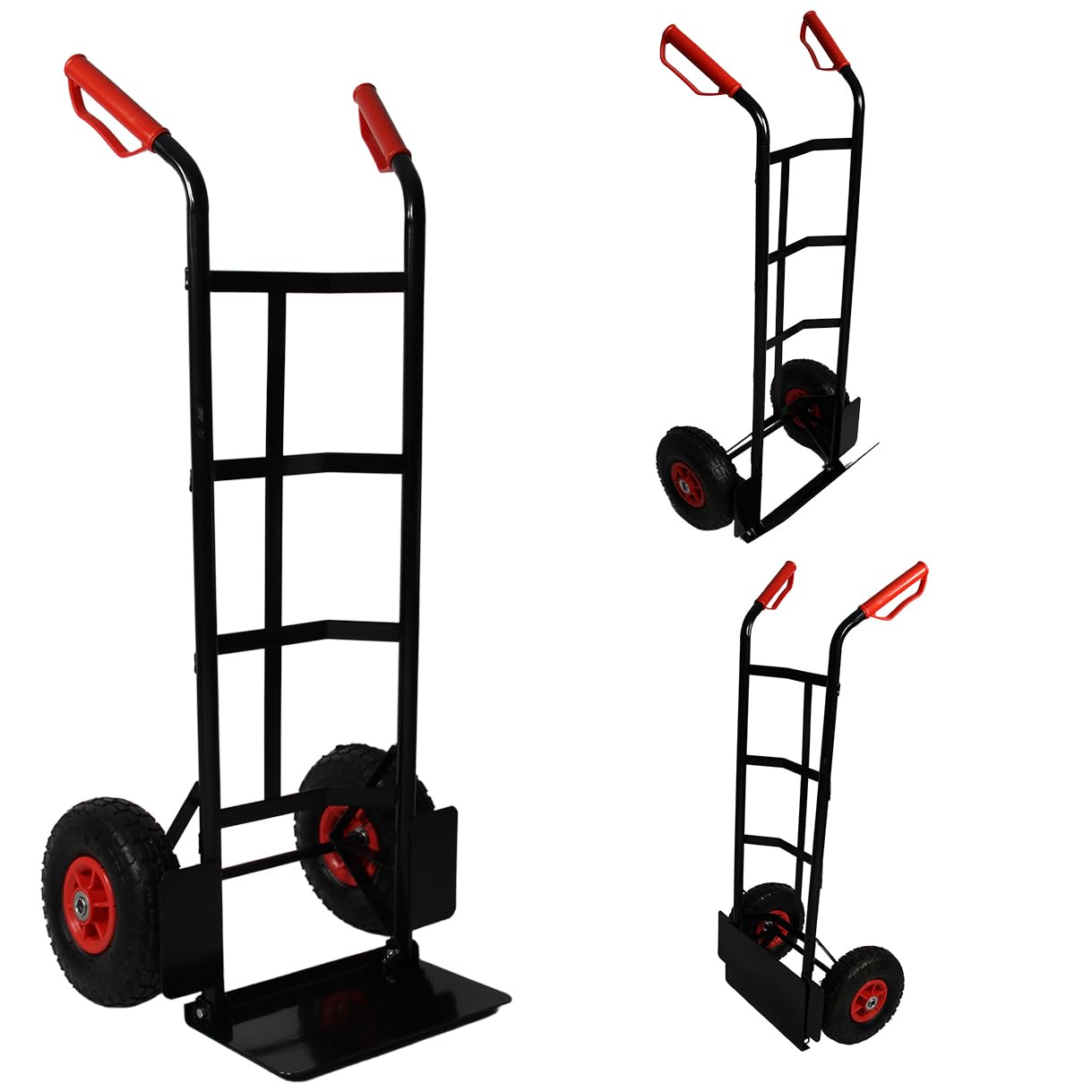 HELO Transportkarre Sackkarre bis 200 kg belastbar (schwarz) mit Luftbereifung, Stahlschweißkonstruktion lackiert, Sicherheits Haltegriffe aus robustem Kunststoff