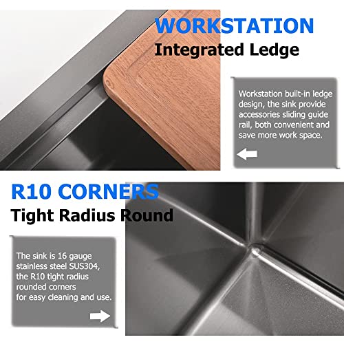 27 Inch Undermount Workstation Sink Black, Boomhoze 27X19 Black Single Bowl Undermount Kitchen Sink 16 Gauge Stainless Steel Kitchen Sink Deep Bar Prep Sink With Accessories #TOP4
