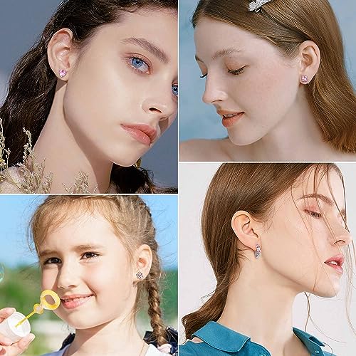 Yadoca HZHENG-YADC-LY116-SH-PINK 𝟵𝟮𝟱 𝗦𝘁𝗲𝗿𝗹𝗶𝗻𝗴 𝗦𝗶𝗹𝘃𝗲𝗿 Earrings For Girls Women - Hypoallergenic Cute Kids Toddler Earrings - Pink Cubic Zirconia Earrings Studs Hoop Set thumb #3