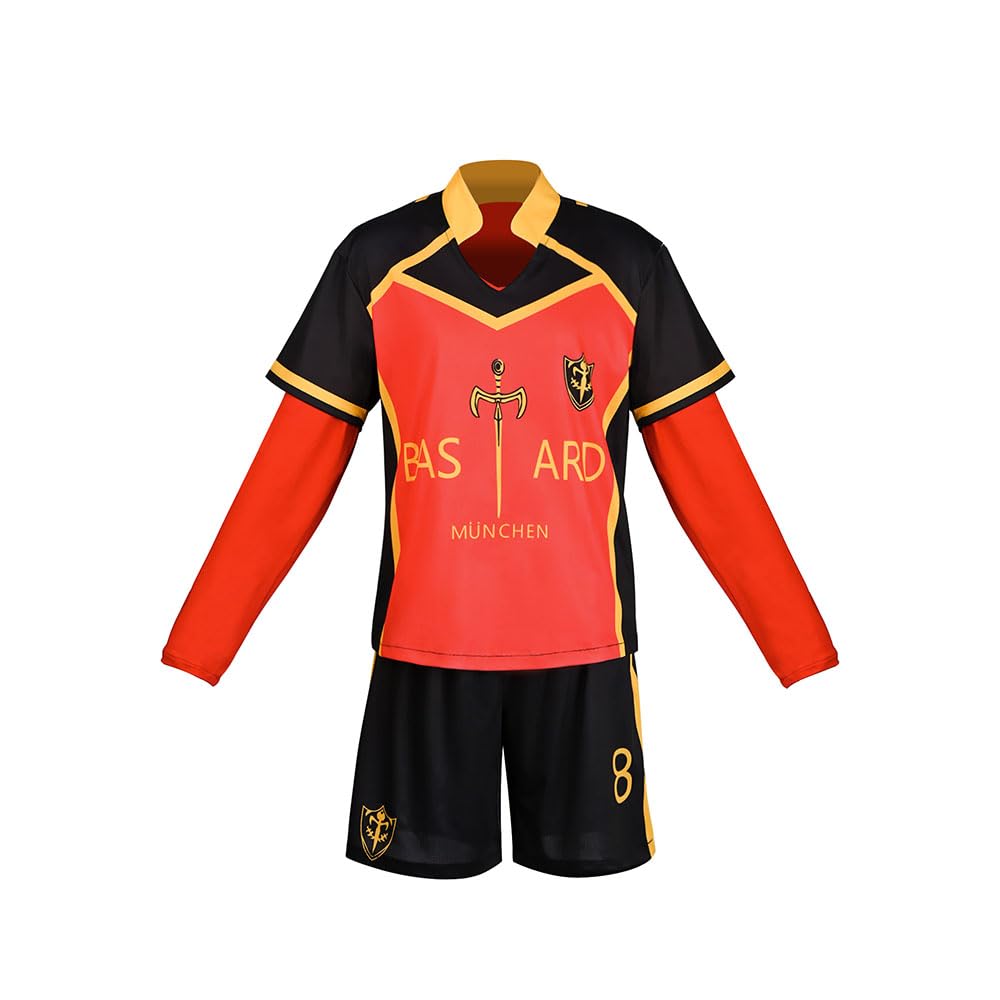 Japanese Anime Blue Lock Cosplay Costume Outfit, Germany Team Black Red Football Jersey Sportswear Uniform Tracksuit Training Suits for Teens Adults