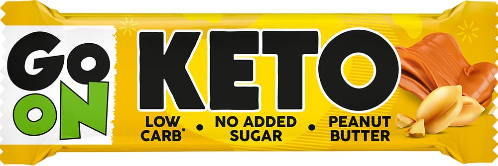 GO ON - Keto Riegel Ohne Kohlenhydrate Ohne Zucker Erdnussbutter 24 x 50g, Diät Riegel Snack, Keto Bar, Zuckerfreie Proteinriegel, Ketogene Zero Süßigkeiten