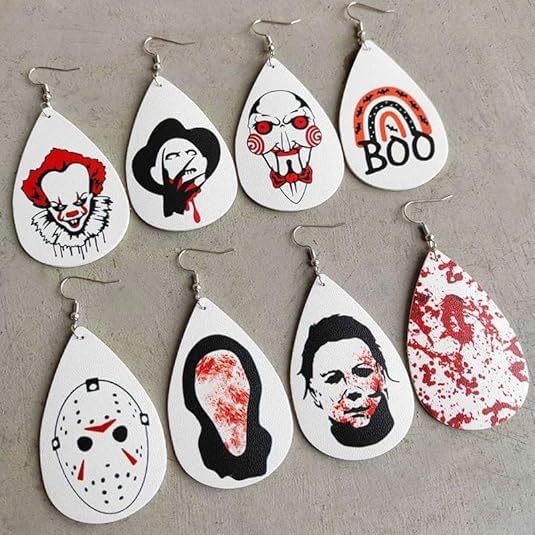 Halloween Earrings Faux Leather Earrings For Women Teardrop Drop Dangle Earrings Bulk Pumpkin Ghost Skull Earrings Halloween Gifts For Adult 5