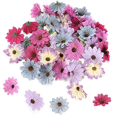 XHXSTORE 50Pcs Artificial Daisy Flower Heads 7CM Artificial Flower Heads Multicolor Mini Silk Flowers Artificial Fake Flowers Hand Made Fake Flowers Heads for DIY Crafts Wedding Basket Autumn Decor Cover