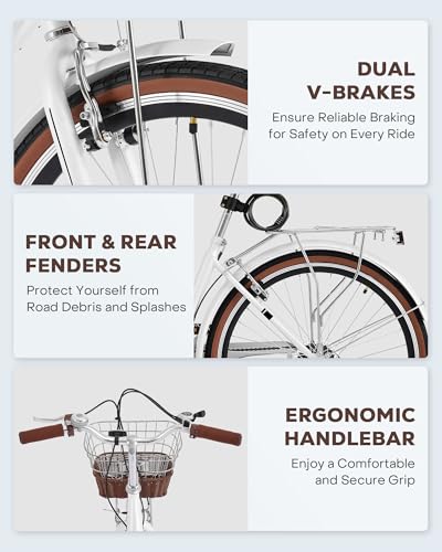 VIRIBUS Womens Cruiser Bike, 7 Speed Beach Cruiser Bike for