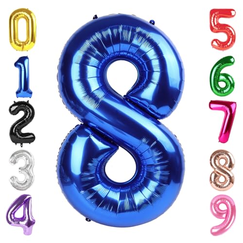 Image of 40 Inch Navy Blue Number 8 Balloon, 8th Blue Birthday Party Decorations
