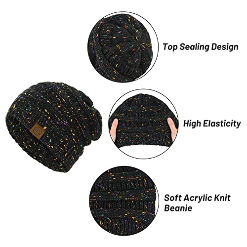 Image of Zando Beanies Women Winter Beanie for Women Warm Hats for Women Thick Knit Beanie Hat for Women Womens Beanie Unisex Cozy Slouchy Hat Soft Girls Beanie Caps Black&Light Grey&White&Skin Pink