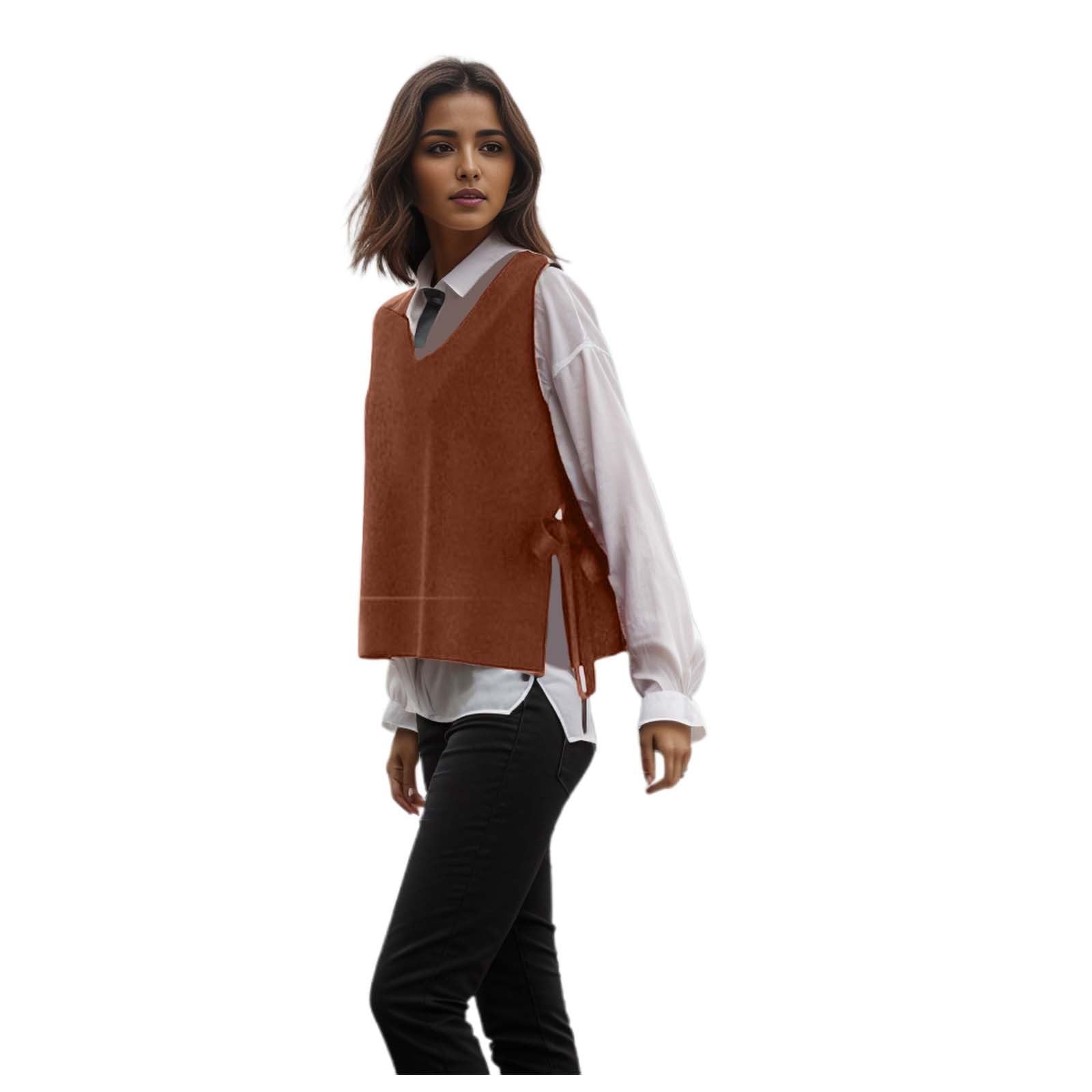 Sweater Vest Women V Neck Sleeveless Trendy Lightweight Knitted Side Tie Pullover Sweaters Preppy Y2K Fall Casual Top