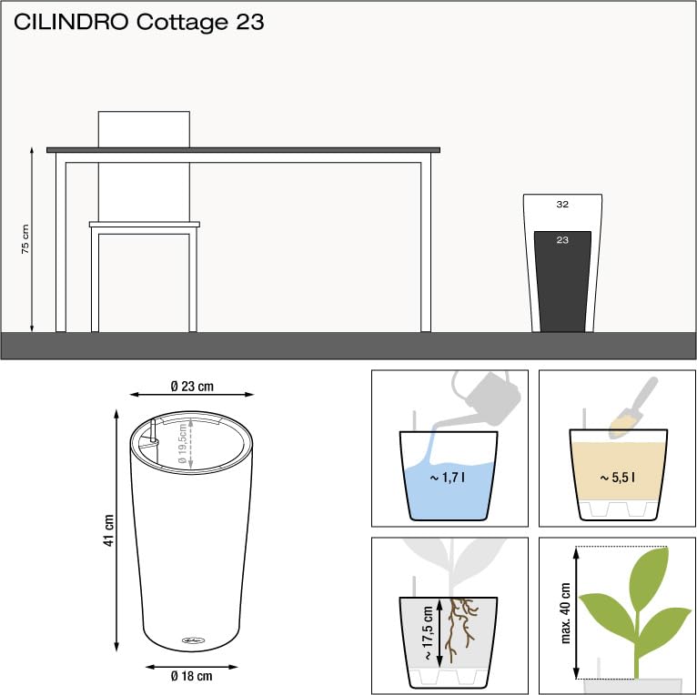 Lechuza CILINDRO Cottage 23 pot de fleurs cylindrique brun sable