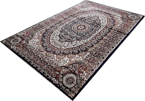 Image of Kashmiri Design Traditional Carpets for Living Room 3x5 Feet (90 x 150 Cm) Drawing Room Hall Blue Colour