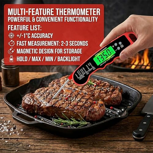 Digital Instant Read Meat Thermometer, Waterproof Food Thermometer with Backlight for Cooking, Grilling, BBQ, Air Fryer & Kitchen for Fathers Day Gift Ideas for Birthday Dad Men Him Husband