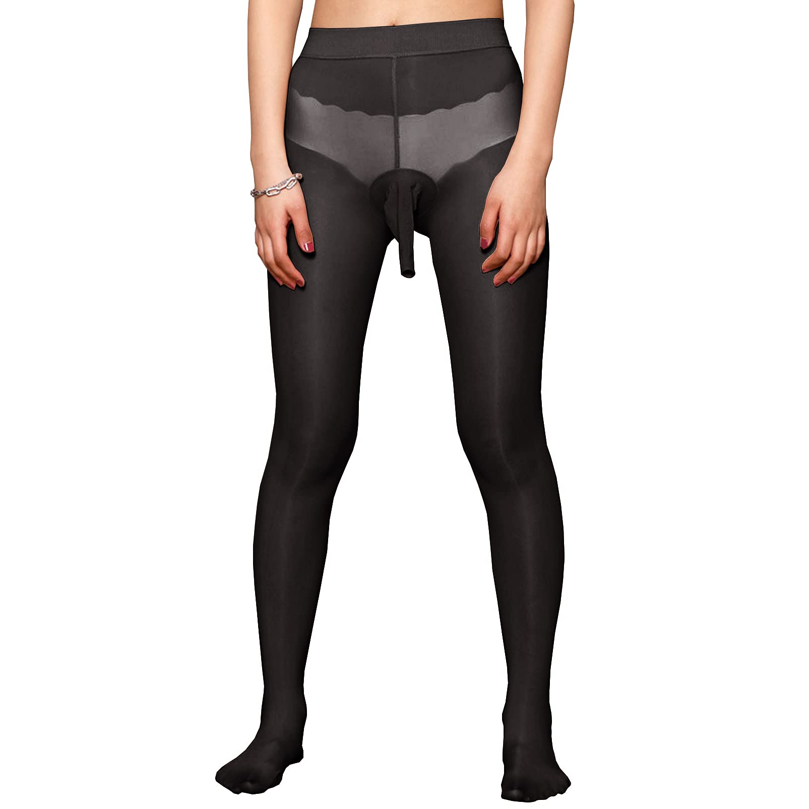 Befasy Men's Black,Sheath Closed Sexy 8D Nylon See Through Sheer Tights Shiny Pantyhose High Elastic Glossy Stockings Oily Socks,
