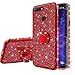 Price comparison product image Nadoli Glitter Case Xiaomi Mi 8 Lite,Bling Diamond Rhinestone Girls Women Cover with Ring Kickstand Shiny Skin Clear Protective Bumper Case for Xiaomi Mi 8 Lite,Red