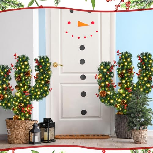 Meooeck LYN-MEOOECK-861 2 Pcs Cactus Christmas Tree 2.5 Ft Pre Lit Artificial Mini Christmas Tree Red Berries Pine Cones Xmas Decor Holiday Decoration thumb #4