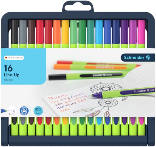 Schneider Line-Up Stylos Feutre (0,4 mm, Boîtier en Plastique Biobased) Etui Chevalet avec 16 Pièces, Couleurs Assorties
