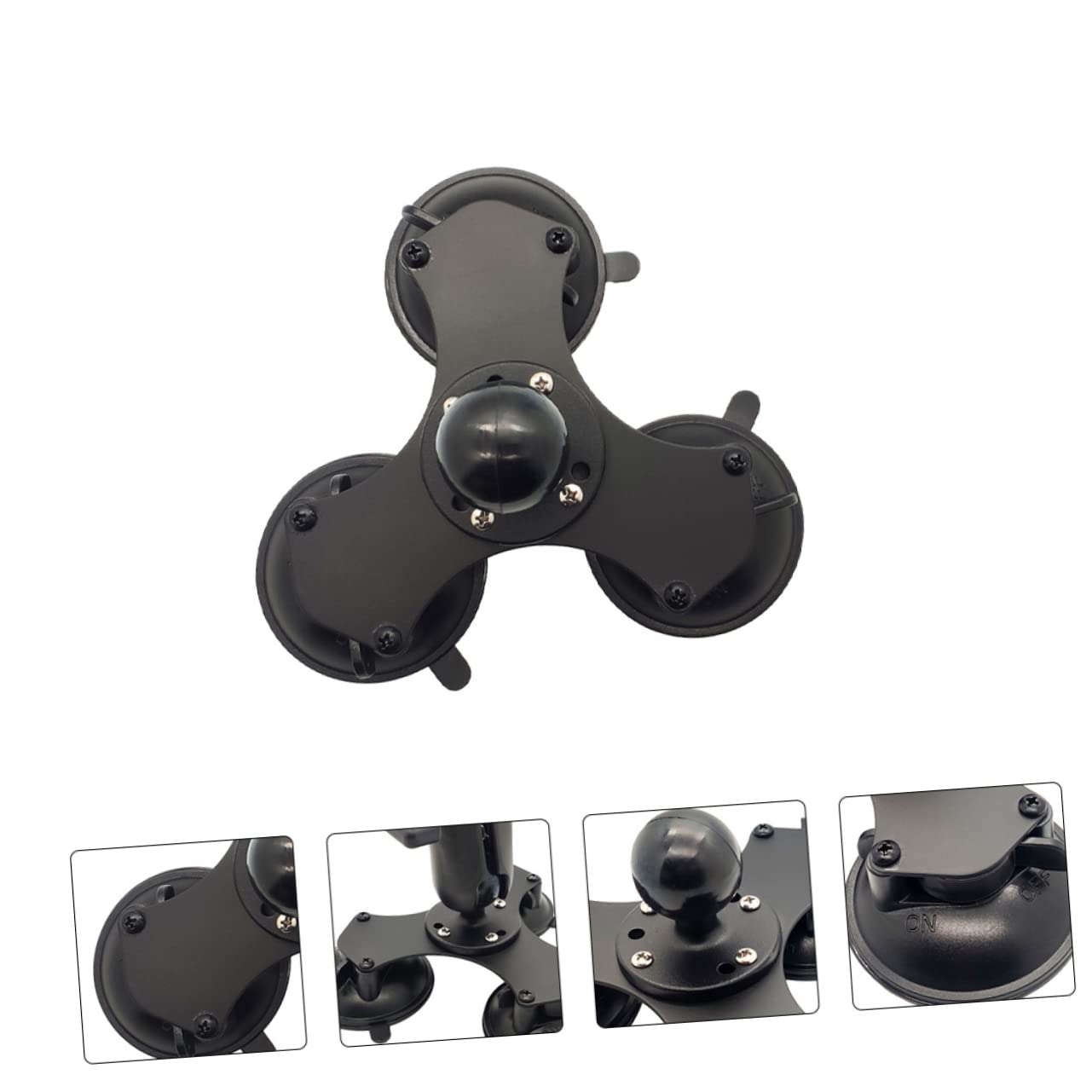 DOITOOL Soporte de Ventosa Triple para Parabrisas Rótula 360° Negro | Base de Succión Firme, Aleación de Aluminio y Silicona, Montaje para Navegadores y Soportes