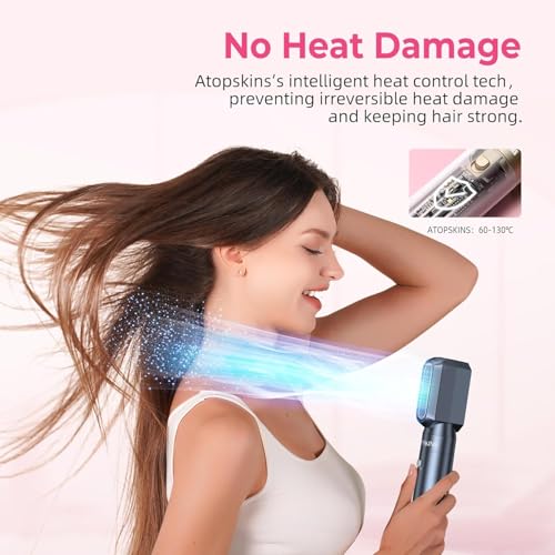 Image of Atopskins 6 in 1 Hair Dryer Brush Set, 1000W Hot Air Styler with 2 Auto-Wrap Curlers, Negative Ion Blowout Brush for Drying, Straightening & Volumizing, Anti-Frizz Multi Styler, Blue