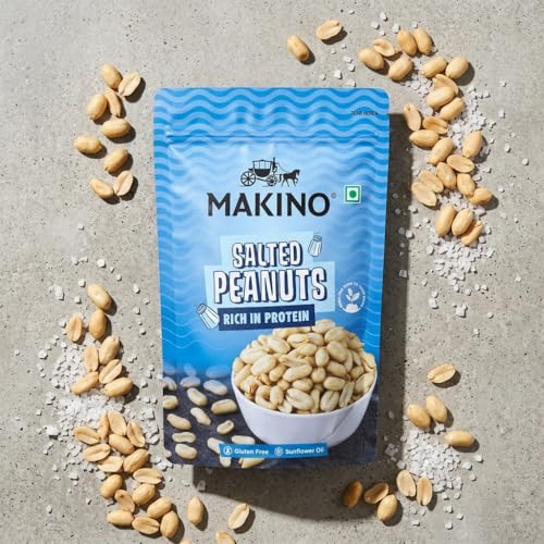 Image of Makino Salted roasted Peanuts,Pack of 2 (140g) Each - Crunchy Khari Sing, Groundnut | Only Roasted Not Fried, High in Protein, Gluten Free, Zero Cholesterol & Trans Fat, 100% Natural Gujarat Groundnuts