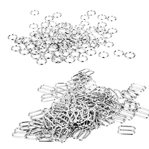 joyMerit 100Stk BH Schieber, Bikini Träger Versteller Rings Sliders Bikiniverschluss 8 Form Ring - Silver, 12mmx9.5mm Slider Cover