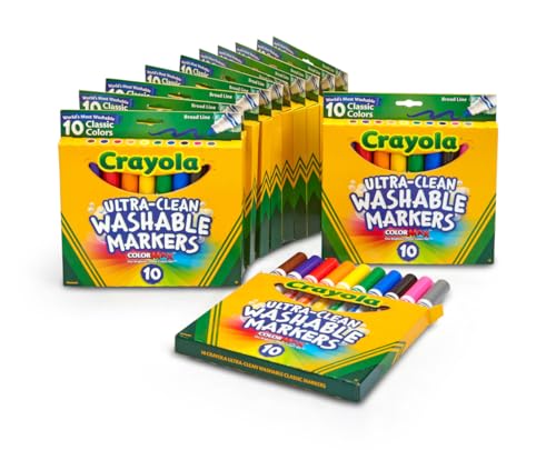 Image of Crayola Ultra Clean Washable Broad Line Markers (12 Boxes), Bulk Classroom Markers for Kids, 10 Colors, Teacher Must Haves Wishlist, Bulk School Supplies
