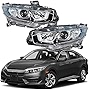 munirater Driver & Passenger Side Chrome Projector Headlight Assembly Replacement for 2016 2017 2018 Honda Civic, Replaces Halogen Headlight (Pack of 2)