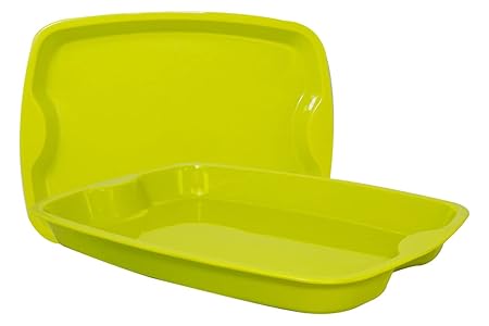 Plastic Prime Good Day Medium Serving Trays, Colorful Stackable Trays for Serving Tea Snacks Gift Item, Set of 2, Rectangular Green Color