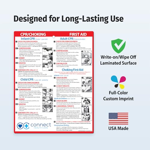 Image of Safety Magnets by ZOCO - 250-Pack Custom CPR & Choking First Aid Magnet - 8.5 inchx11 inch Laminated Cards - Personalized with Logo - Branded Safety Handout for Healthcare, Community Outreach
