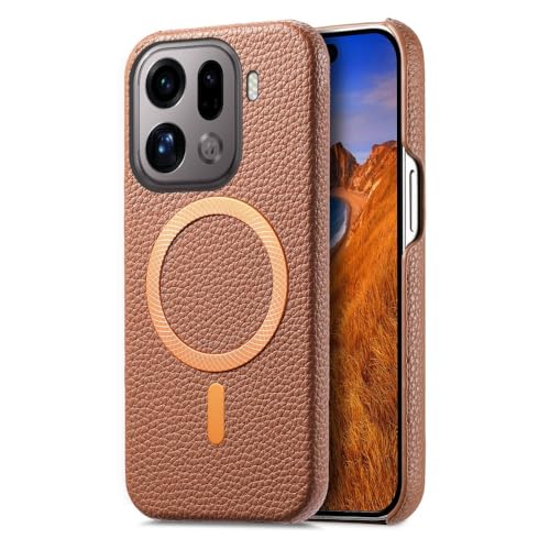 Étui Oppo Reno 14 Pro 5G marron en cuir rigide magnétique de qualité supérieure