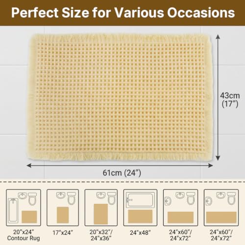 Image of HASTHIP Waffle Bath Rug Absorbent Non Slip Bath Mat Cream White