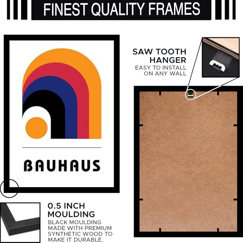 Image of BLINKART Vintage Bauhaus Retro Geometric Aesthetic Poster Gallery | Colorful Wrap Framed For Home Office Studio Living Room Modern Art Studio Decoration Abstract Shapes | (d73) | 13x10 Inch