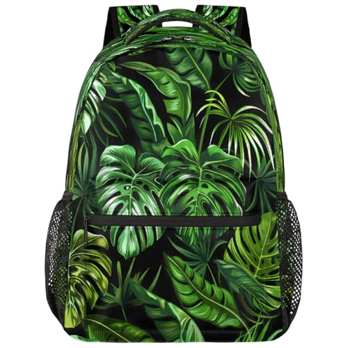 Green Tropical Palm Leaves Kids Backpack, Lightweight School Bookbag Large Capacity Laptop Backpack Water Resistant Daypack Shoulder Bag for Teenager Boys Girls